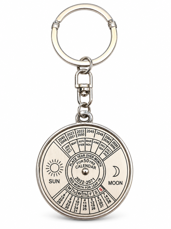 50 Year Calendar Keychain Silver Metal Ring