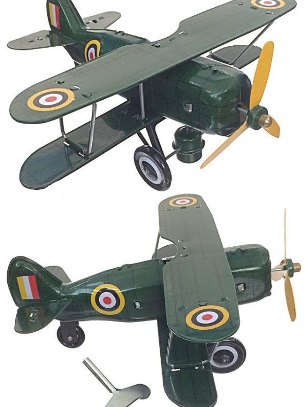 Green Curtis Biplane Tin Toy Airplane (Some Scratches)