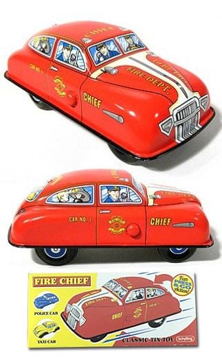 Fire Chief Car Tin Press Down Red (No Packaging)