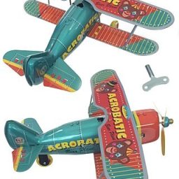 Acrobatic Bear Airplane Wind Up Tin Toy