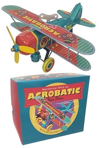 Acrobatic Bear Airplane Wind Up Tin Toy