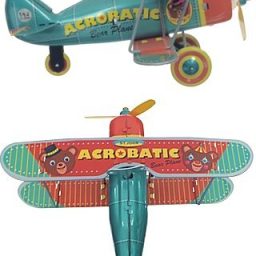 Acrobatic Bear Airplane Wind Up Tin Toy