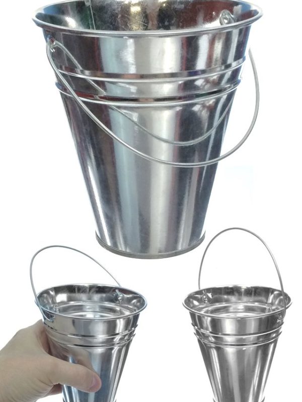Silver Tin Pail Small Metal Bucket
