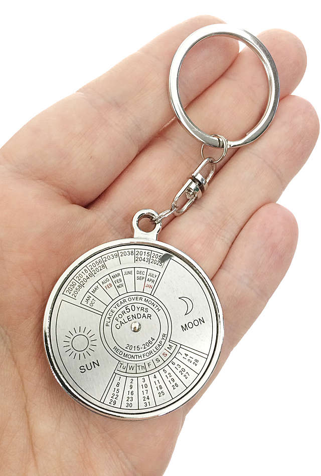 50 Year Calendar Keychain Silver Metal Ring