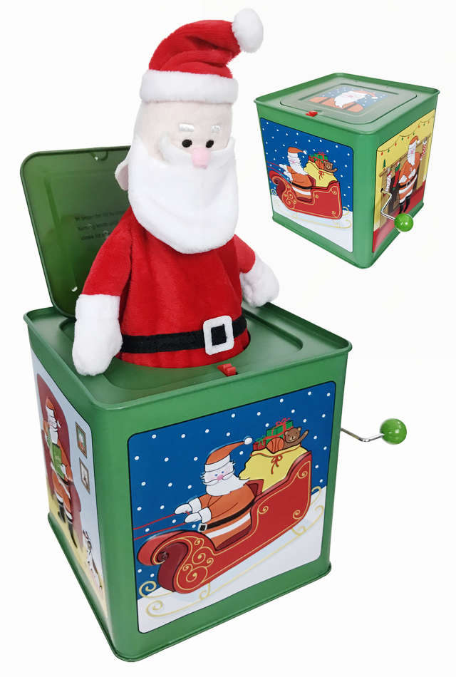 Santa Claus Jack In The Box Christmas Tin Toy