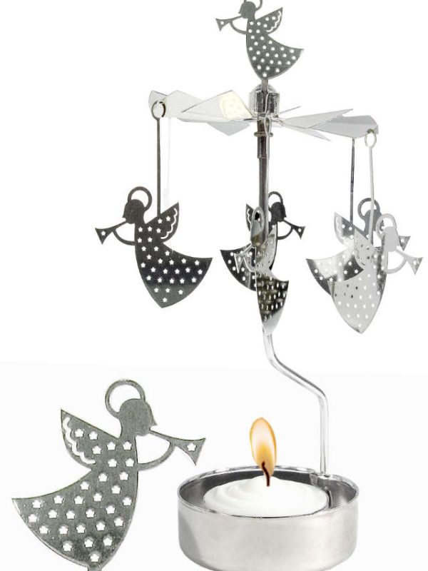 Trumpet Angel Metal Holiday Rotary Candle