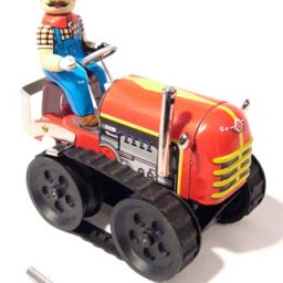 Red Tractor and Farmer Tin Toy (No Box)