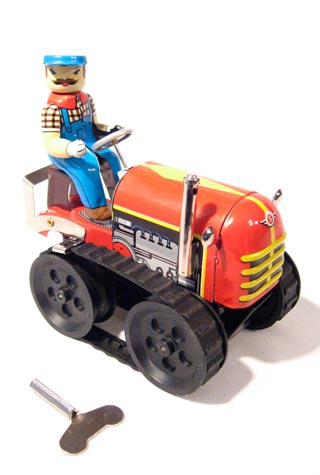 Red Tractor and Farmer Tin Toy (No Box)