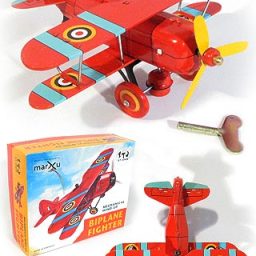 Red Biplane Wind Up Tin Toy