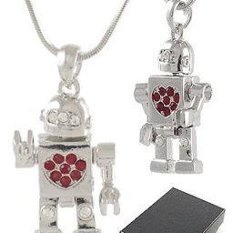 Heart Robot Necklace Silver Shiny