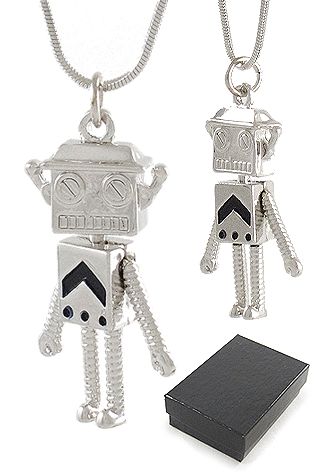 This Side Up Robot Necklace Chrome