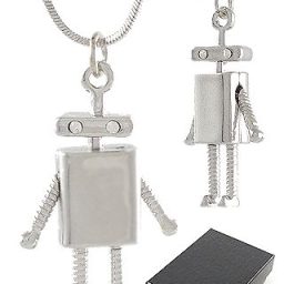 Flat Head Robot Necklace Chrome