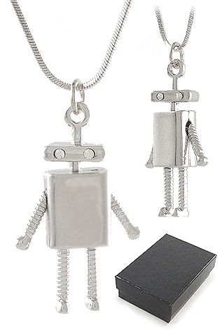 Flat Head Robot Necklace Chrome