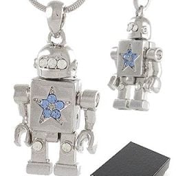 Blue Star Robot Necklace Shiny Silver