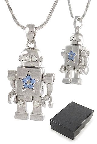 Blue Star Robot Necklace Shiny Silver