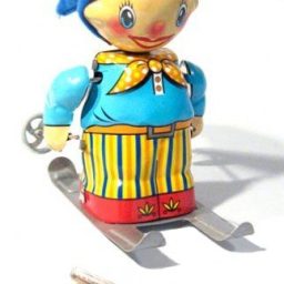 Holiday Elf Skier Wind Up Tin Toy