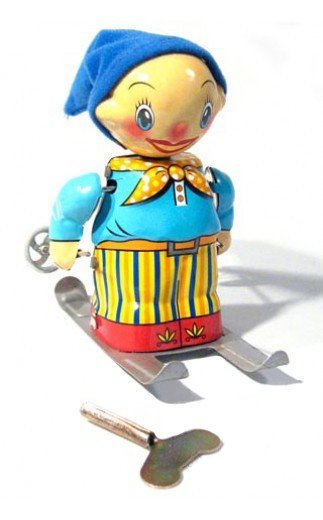 Holiday Elf Skier Wind Up Tin Toy