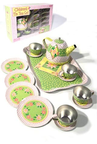 Green Flowers Tin Tea Set