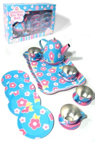 Blue Flowers and Stripes Tea Set