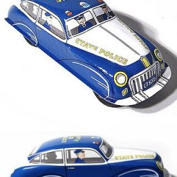 State Police Car Blue Friction Tin Toy