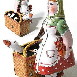 Walking Woman with Goose and Rooster