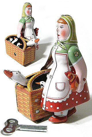 Walking Woman with Goose and Rooster