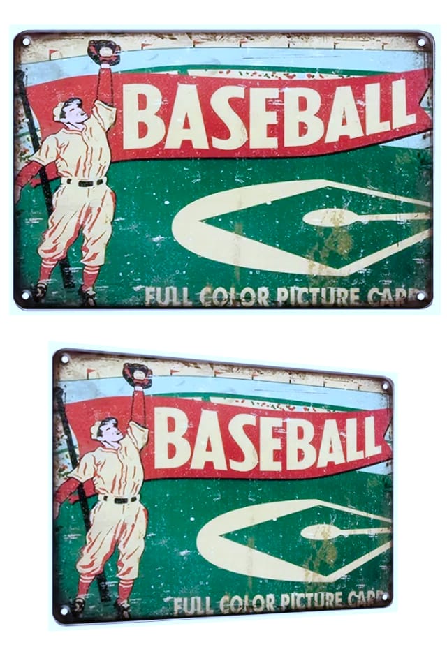 Baseball Tin Sign : Retro Outfielder : 1951 Usa Original