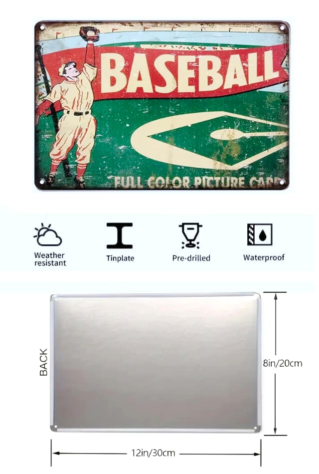 Baseball Tin Sign : Retro Outfielder : 1951 Usa Original
