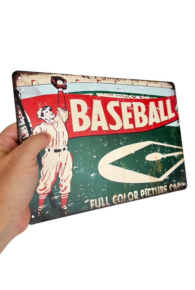 Baseball Tin Sign : Retro Outfielder : 1951 Usa Original