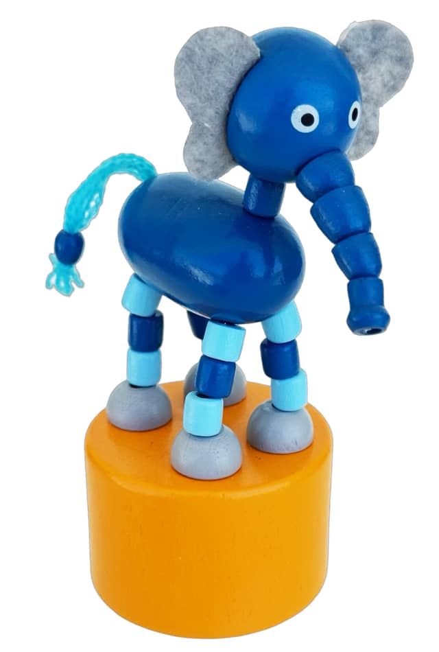 Safari Blue Elephant Wooden Thumb Puppet Toy