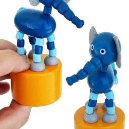 Safari Blue Elephant Wooden Thumb Puppet Toy
