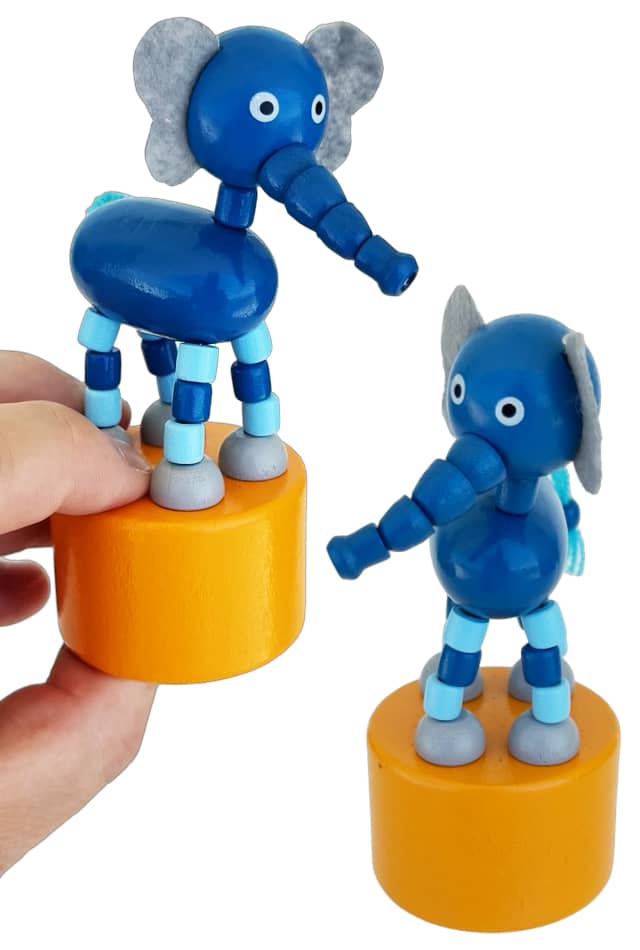 Safari Blue Elephant Wooden Thumb Puppet Toy
