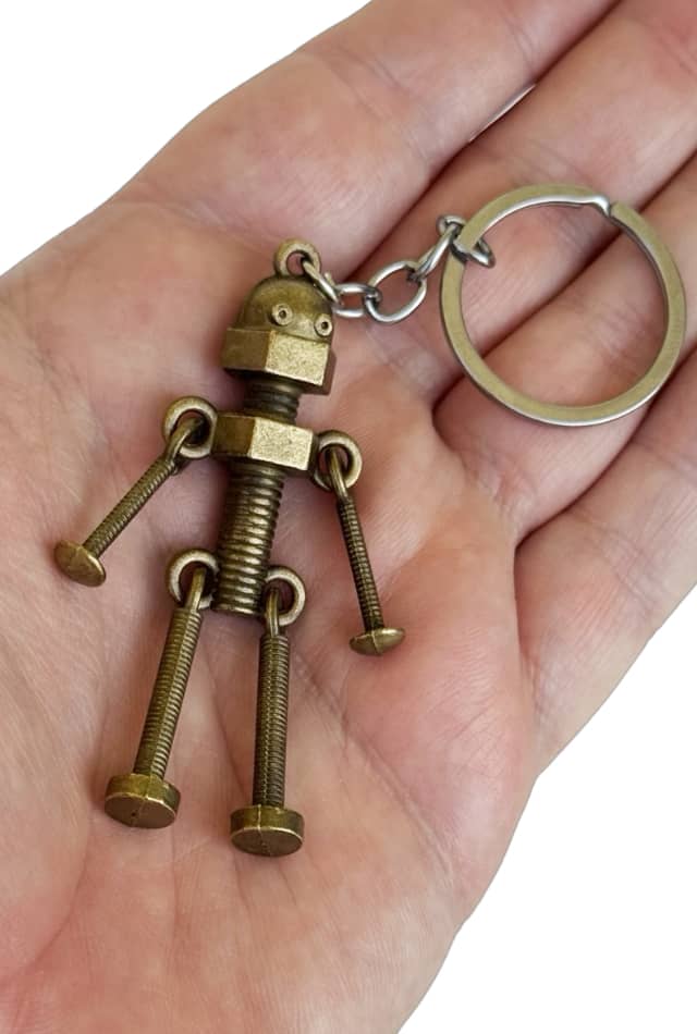 Robot Keyring Bronze Metal Bolts And Screws