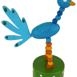 Blue Peacock Wooden Thumb Push Puppet Toy