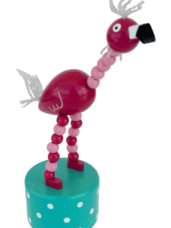Pink Flamingo Wooden Thumb Push Puppet Toy