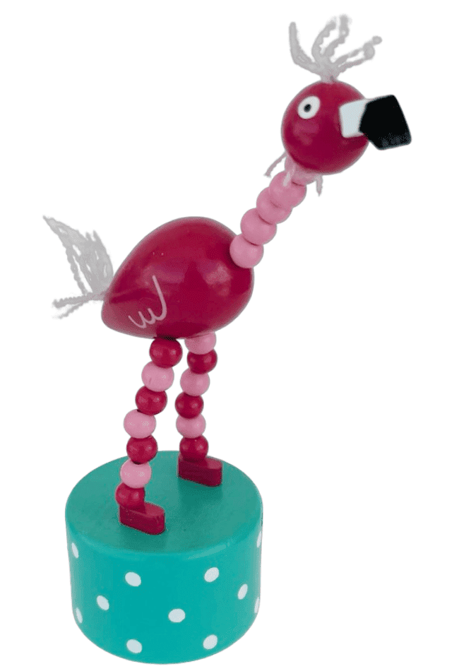 Pink Flamingo Wooden Thumb Push Puppet Toy