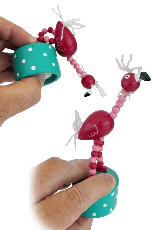 Pink Flamingo Wooden Thumb Push Puppet Toy