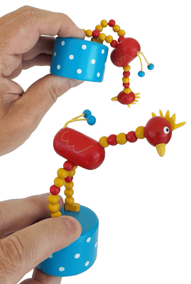 Red Rooster Wooden Thumb Push Puppet Toy