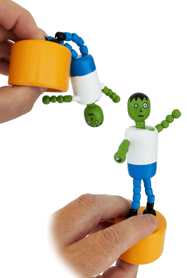 Frankenstein Monster Wooden Thumb Push Puppet Toy