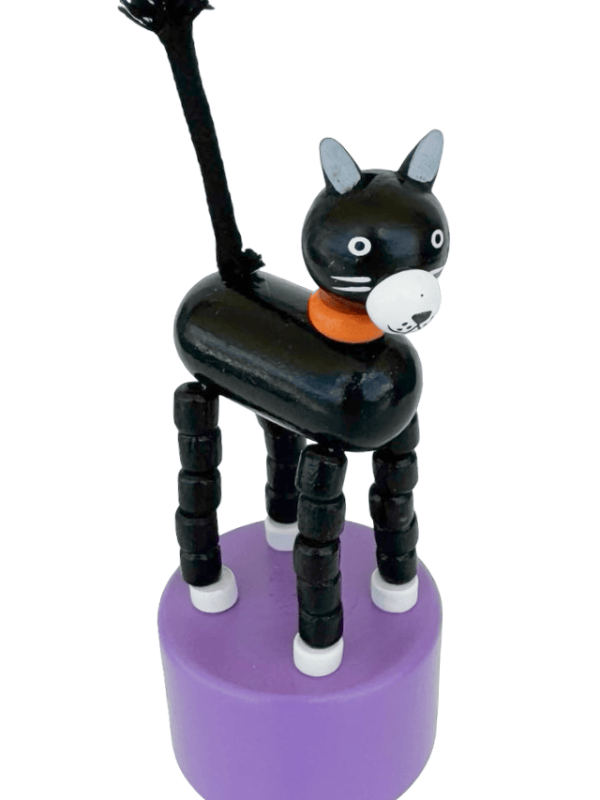 Black Cat Halloween Wooden Thumb Push Puppet Toy