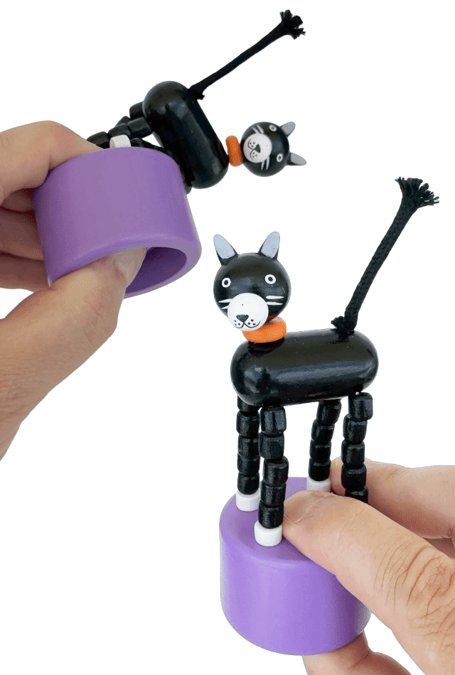 Black Cat Halloween Wooden Thumb Push Puppet Toy
