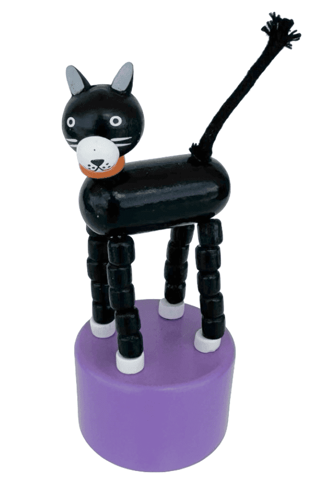 Black Cat Halloween Wooden Thumb Push Puppet Toy
