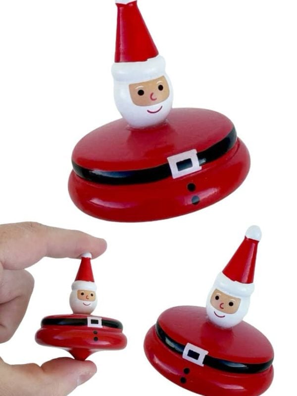 One Santa Wooden Top : Vintage Christmas : Spinning Toy
